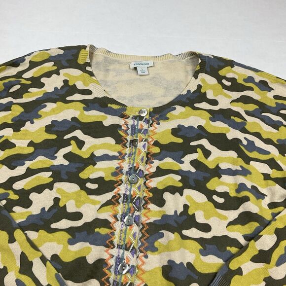 Sundance Tangier Cardigan Military Camo Button Front Embroidered Sweater Large - Picture 3 of 10
